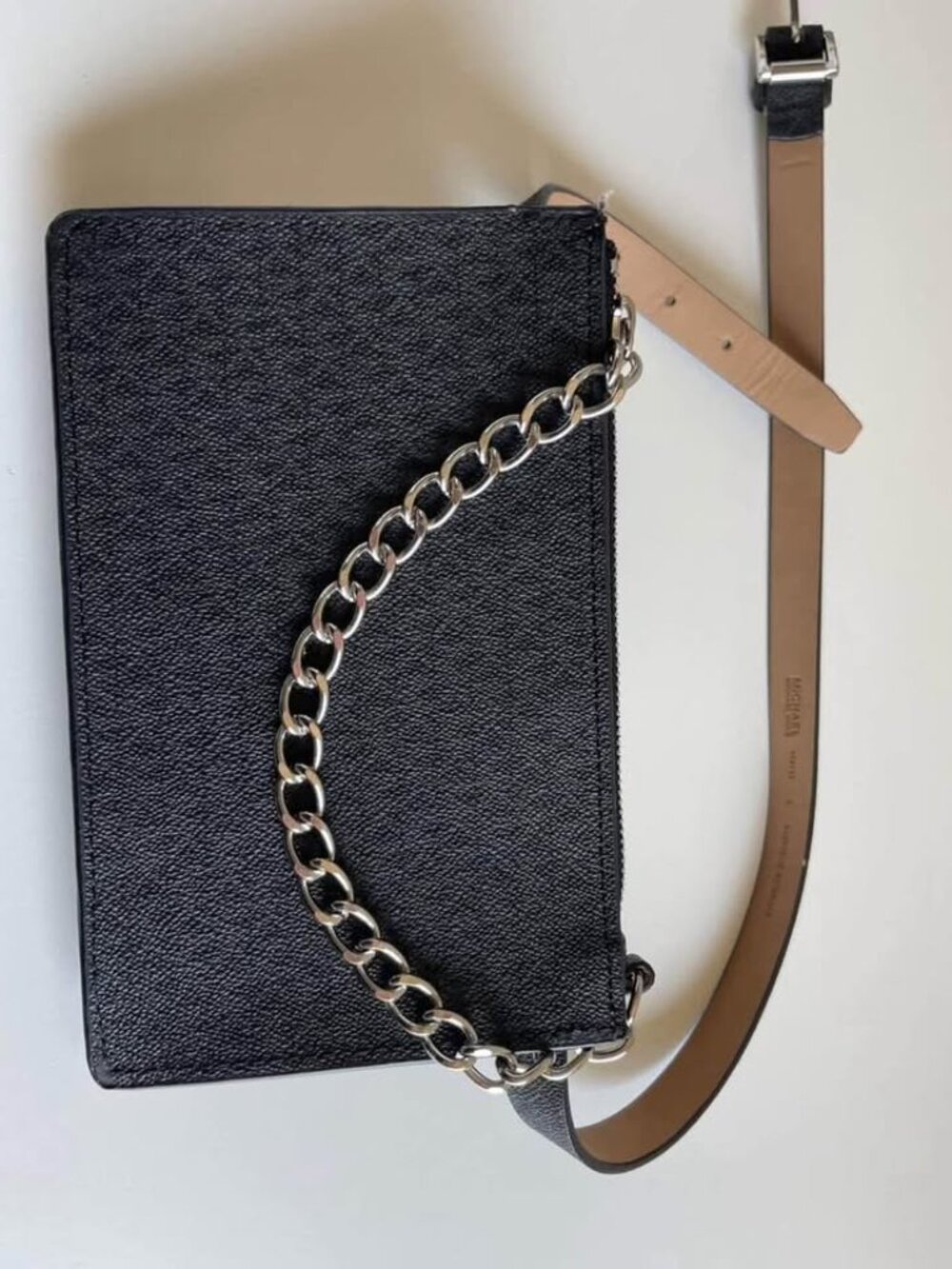 Michael Kors Black Rectangle Shoulder Bag Zip, Chain Strap, Silver hardware
